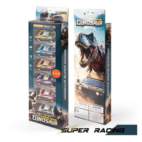 1:64 Dinosaur Race Team Car Set – Die-Cast Toy Cars (6 Pieces)