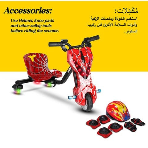Mytoys Spider Red Electric Drift Scooter 250W, Bluetooth, 3‑Wheel- MN903