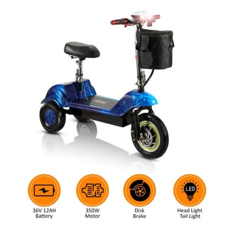 Mytoys MT740 Three Wheel Electric Scooter 350W, 35km/h, Foldable, 36V Battery, Seat & Basket