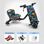 36V Electric Drift Scooter for Kids (Ages 4+) - 3-Speed Modes, 360° Rotating Tricycle, Bluetooth Music, Multicolor LED Lights, 250W Brushless Motor, Max Speed 15km/h, Includes Helmet & Safety Gears
