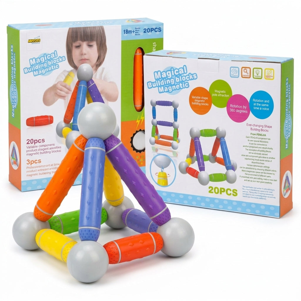 MYTOYS 20 Pcs Suction & Magnetic Building Blocks Set – 360° Rotating STEM Toy