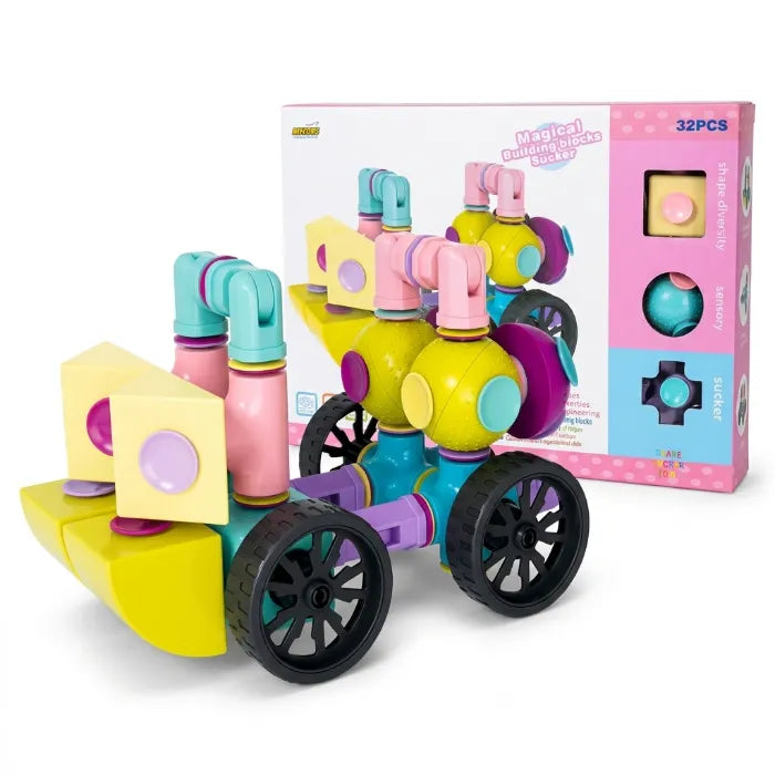 MYTOYS 3D Magnetic & Suction Building Blocks Set – STEM Educational Sensory Construction Toy with Rotational Wheels