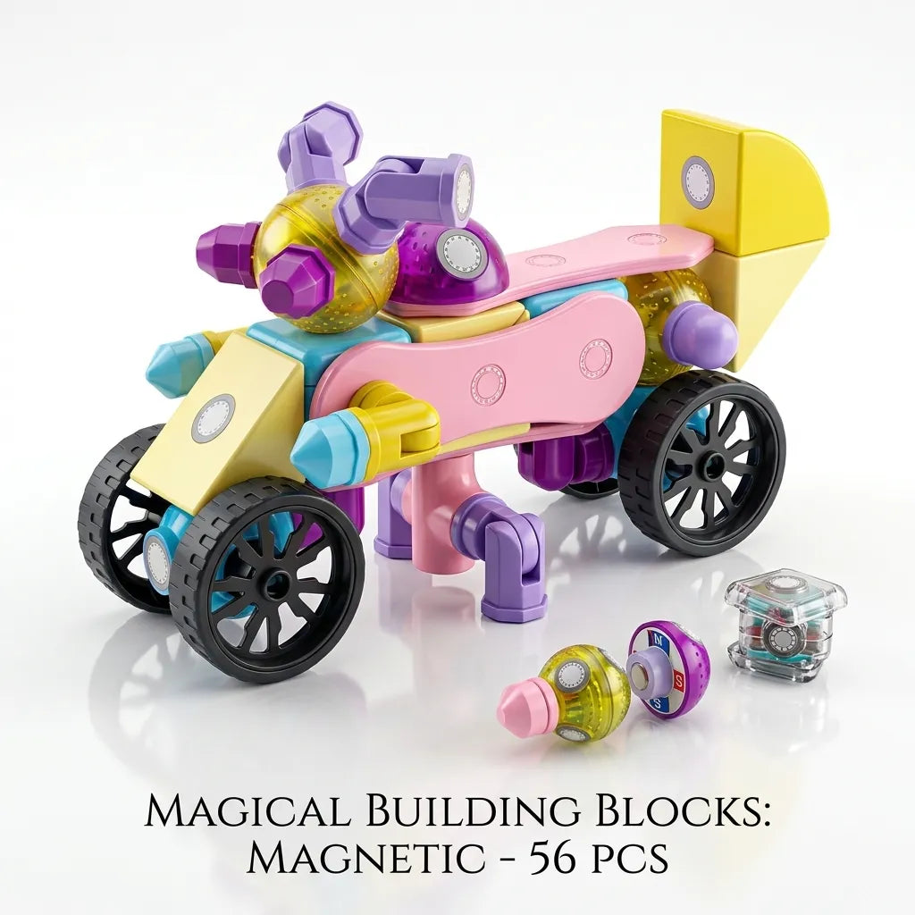 MYTOYS 56-Piece Magical Magnetic Building Blocks Set – Educational STEM Toy for Kids Ages 3+