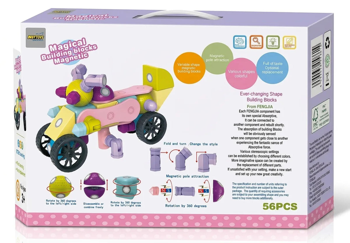 MYTOYS 56-Piece Magical Magnetic Building Blocks Set – Educational STEM Toy for Kids Ages 3+