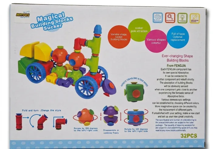 MYTOYS 32-Piece Magical Building Blocks Sucker Set – STEM Educational Sucker & Magnetic Construction Toy with Flexible Hinges