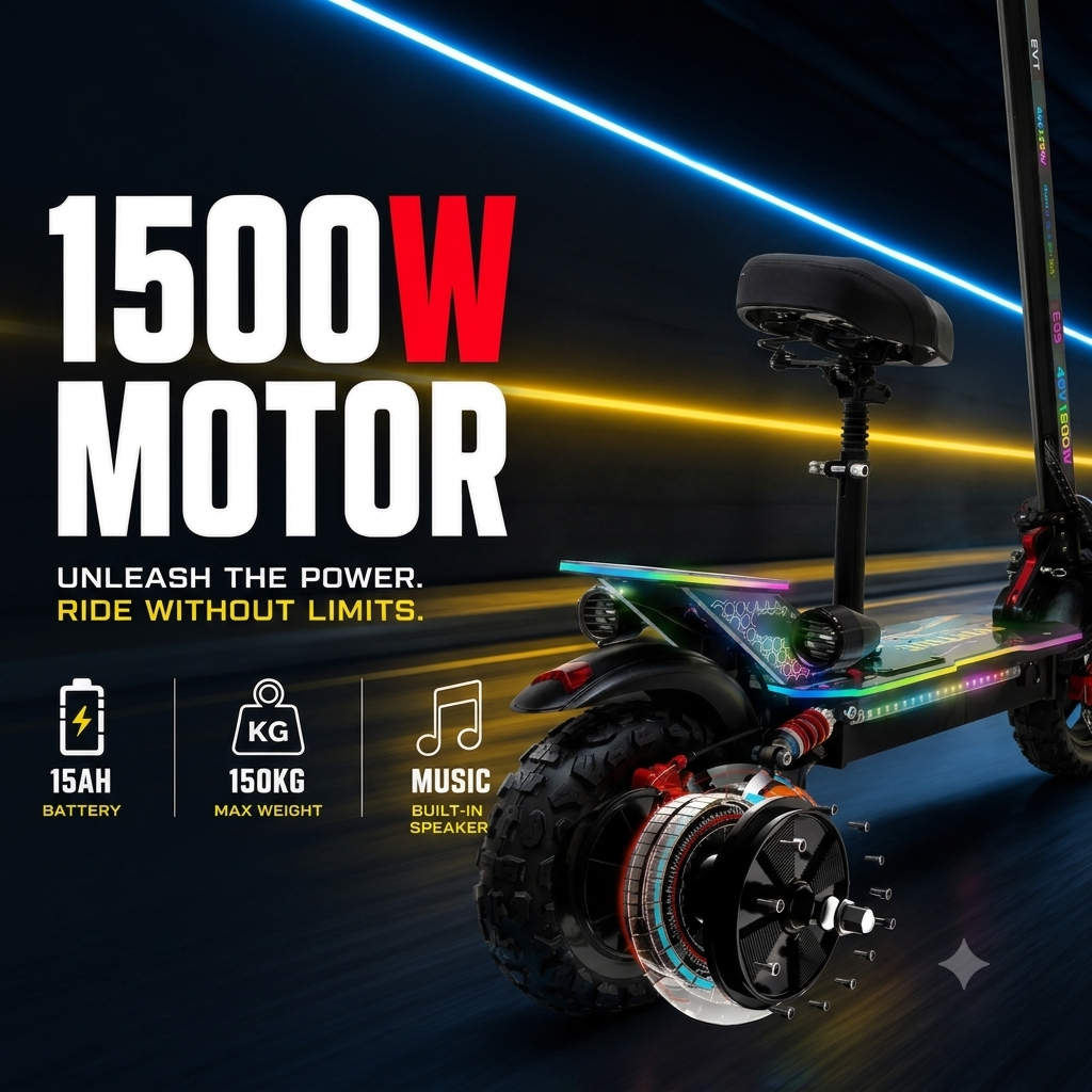 MT600 Electric Kick Scooter – 65 km/h, 1500W, 48V, 45km Range – Foldable & Dual Suspension