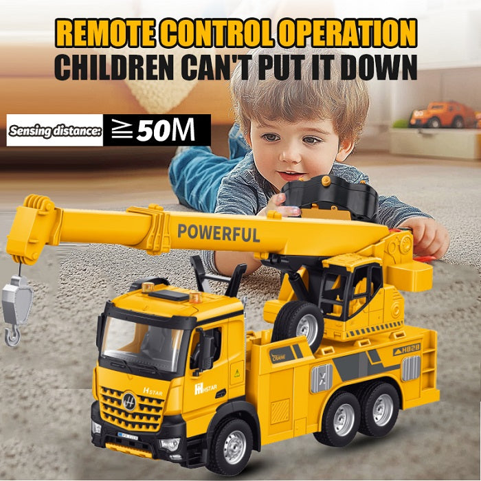H STAR Heavy-Duty 13.5" Die-Cast Crane Truck – Friction Powered Construction Vehicle with Lights, Sounds, and Extendable 16.5" Arm