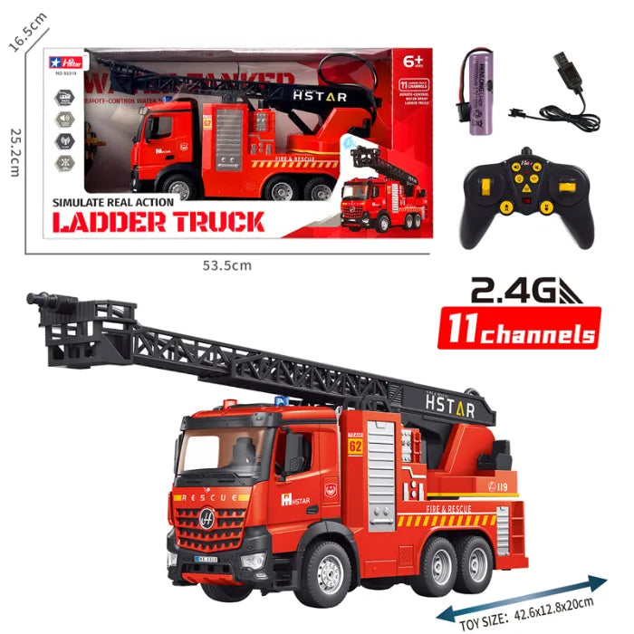 MYTOYS Large Remote Control Fire Truck Toy with 360° Rotating Ladder & Real Water Spray (2.4GHz)