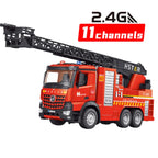 MYTOYS Large Remote Control Fire Truck Toy with 360° Rotating Ladder & Real Water Spray (2.4GHz)