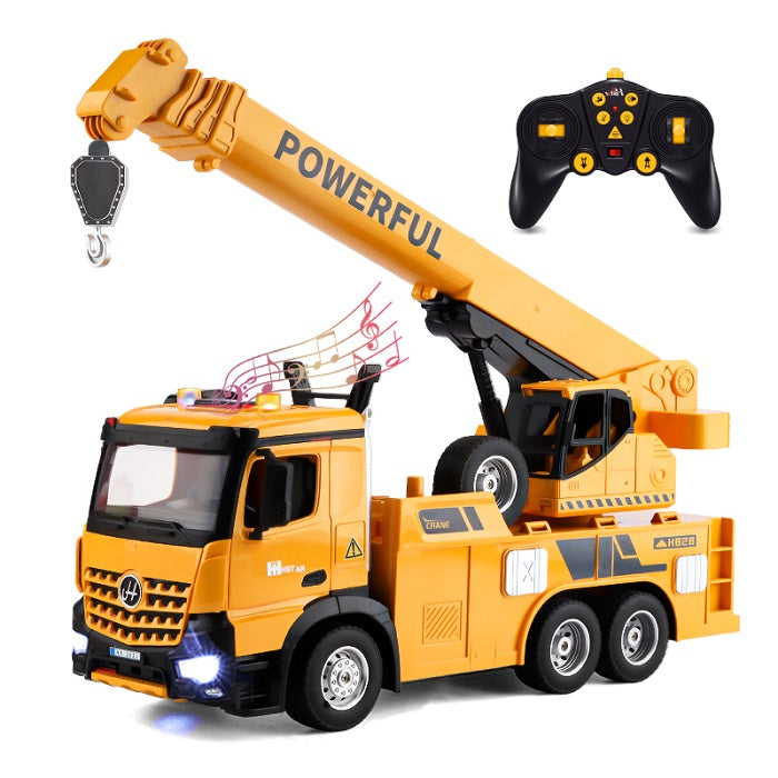 H STAR Heavy-Duty 13.5" Die-Cast Crane Truck – Friction Powered Construction Vehicle with Lights, Sounds, and Extendable 16.5" Arm