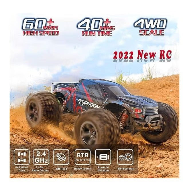 Hobbiway Typhoon 1:10 RC Car – 65 km/h, 2.4GHz, 4WD, Water Resistant High-Speed Off-Road Remote Control Truck