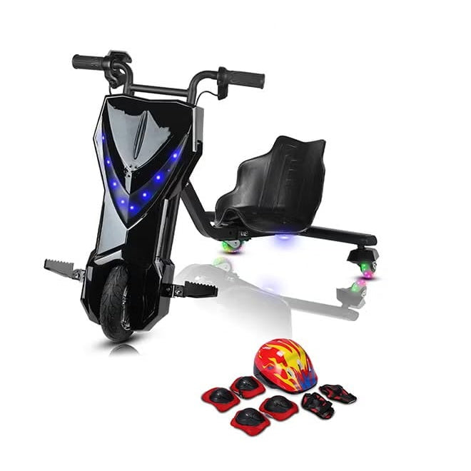 36V Electric Drift Scooter 360° with Bluetooth, 3 Speed Modes & Protective Gear-Black