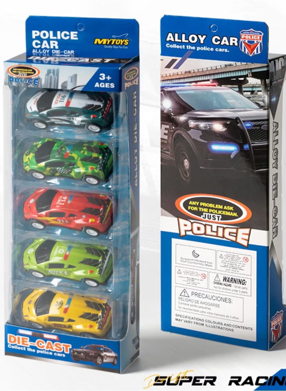 Mytoys 5-Piece Die-Cast Police Car Set – Alloy 1:64 Mini Vehicles for Kids Boys & Girls