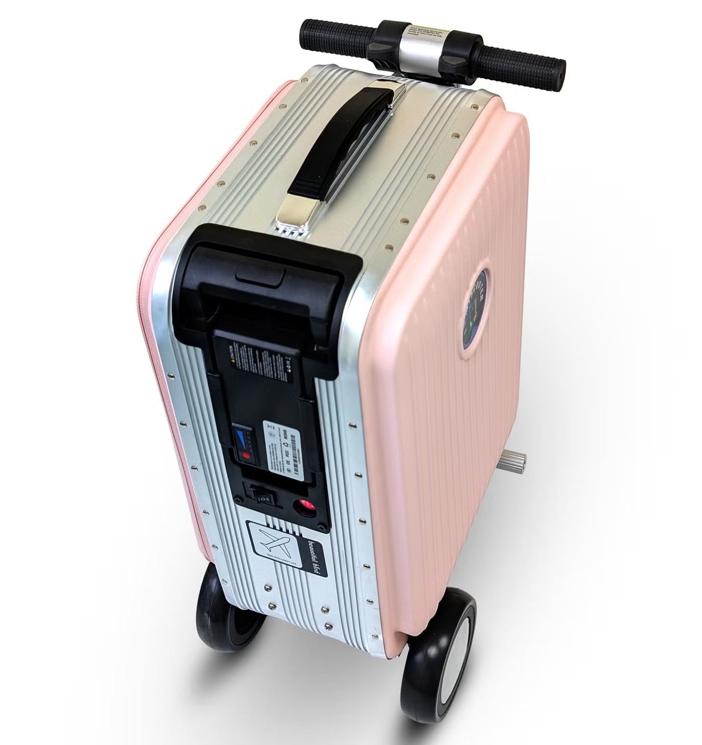 Mytoys 20‑Inch Rideable Smart Luggage – Electric Scooter Carry‑On with Removable Battery (Pink)