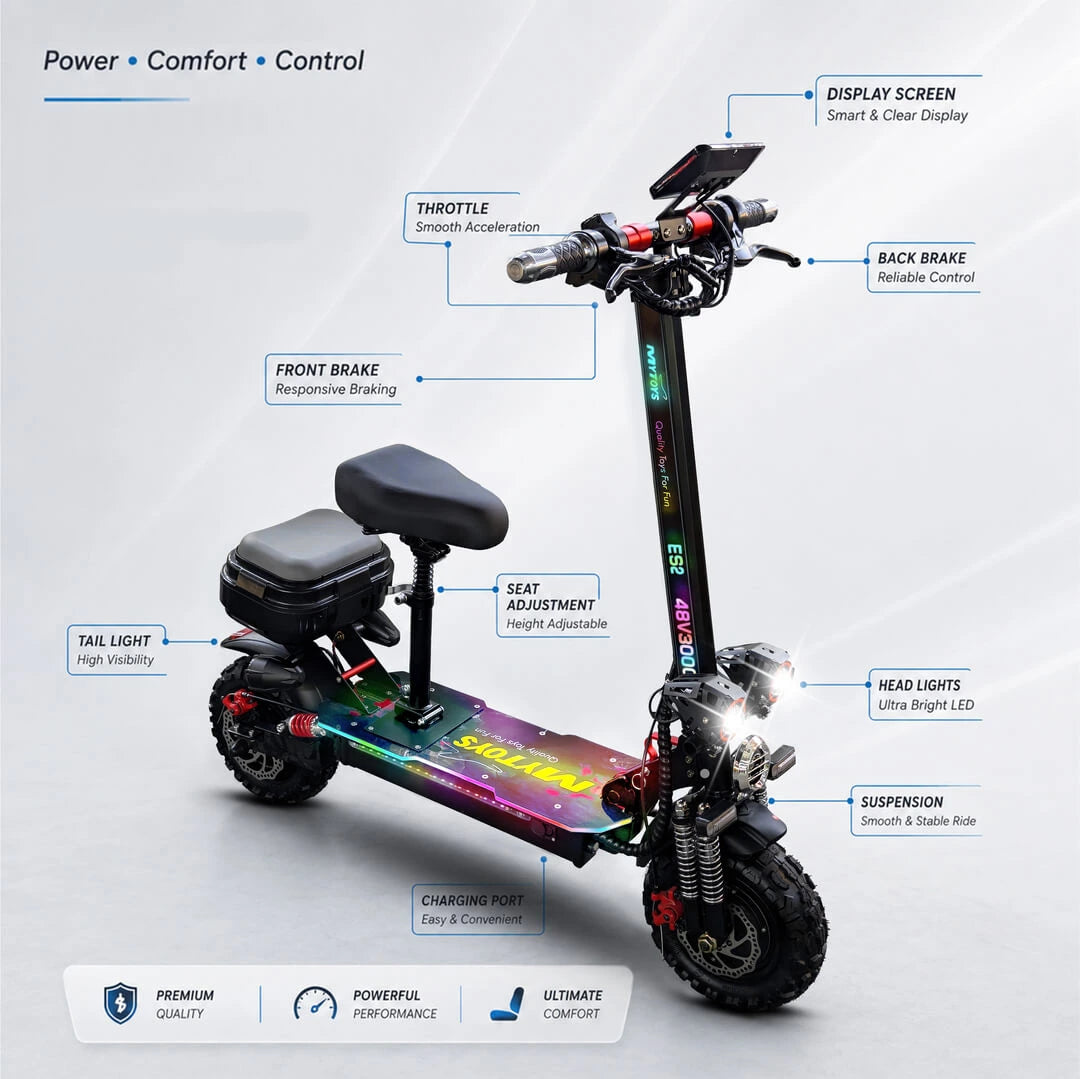 MT400 Electric Scooter – 95km/h, 3000W, 48V, 40-45km Range – Foldable & Dual Suspension