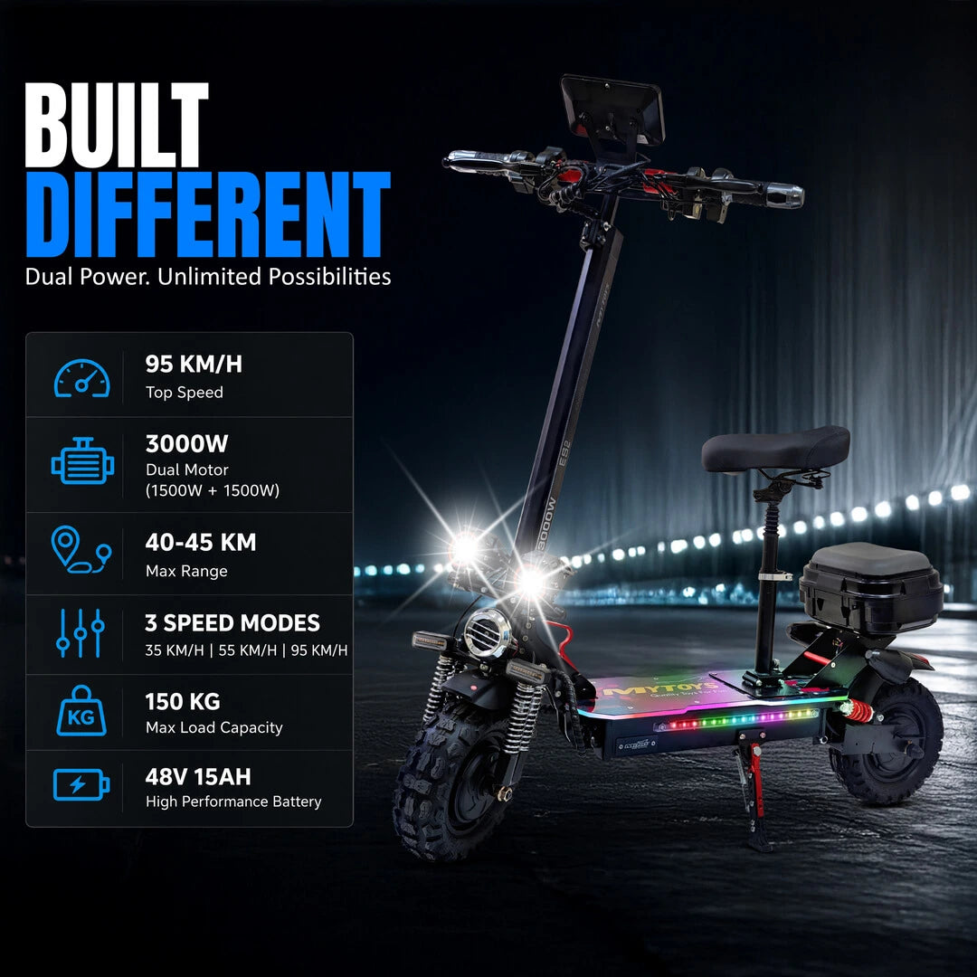 MT400 Electric Scooter – 95km/h, 3000W, 48V, 40-45km Range – Foldable & Dual Suspension