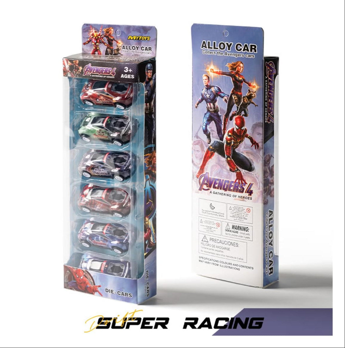 Marvel Avengers Die-Cast Car Set – 6 Alloy Superhero Cars (1:64 Scale)