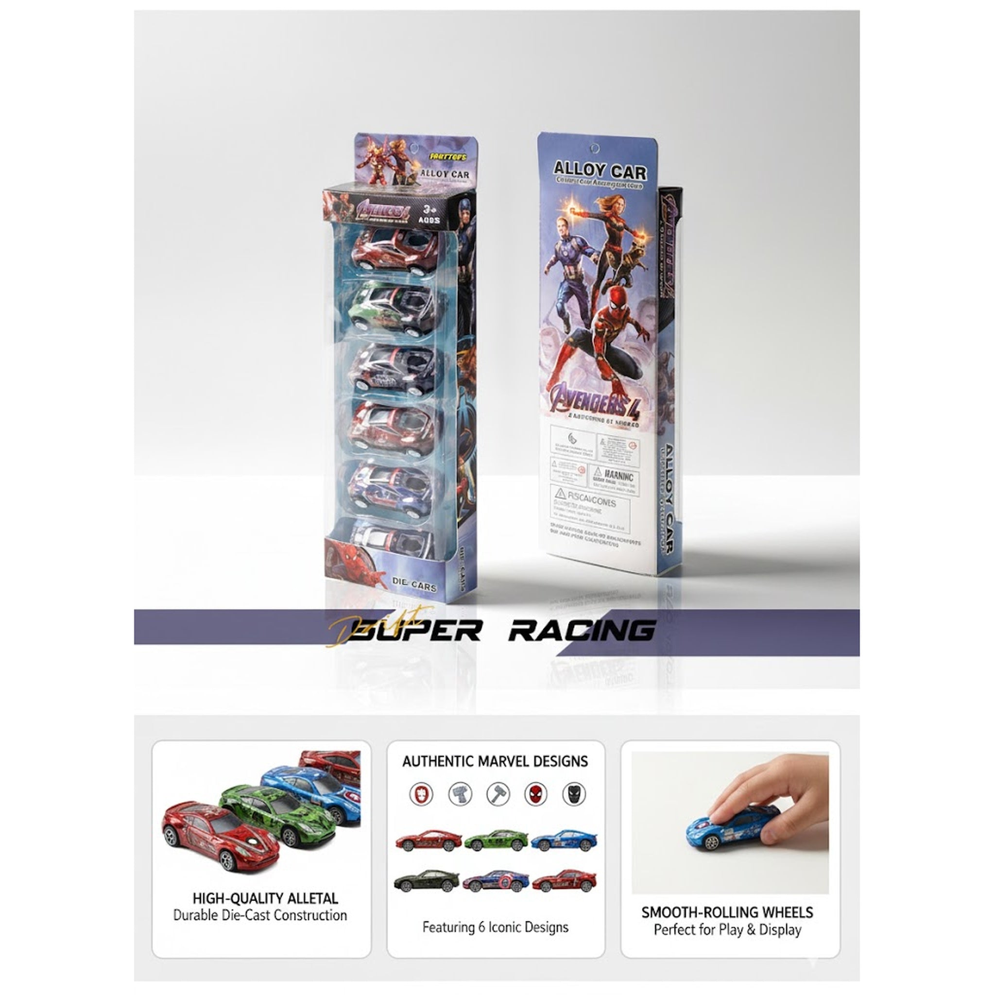 Marvel Avengers Die-Cast Car Set – 6 Alloy Superhero Cars (1:64 Scale)