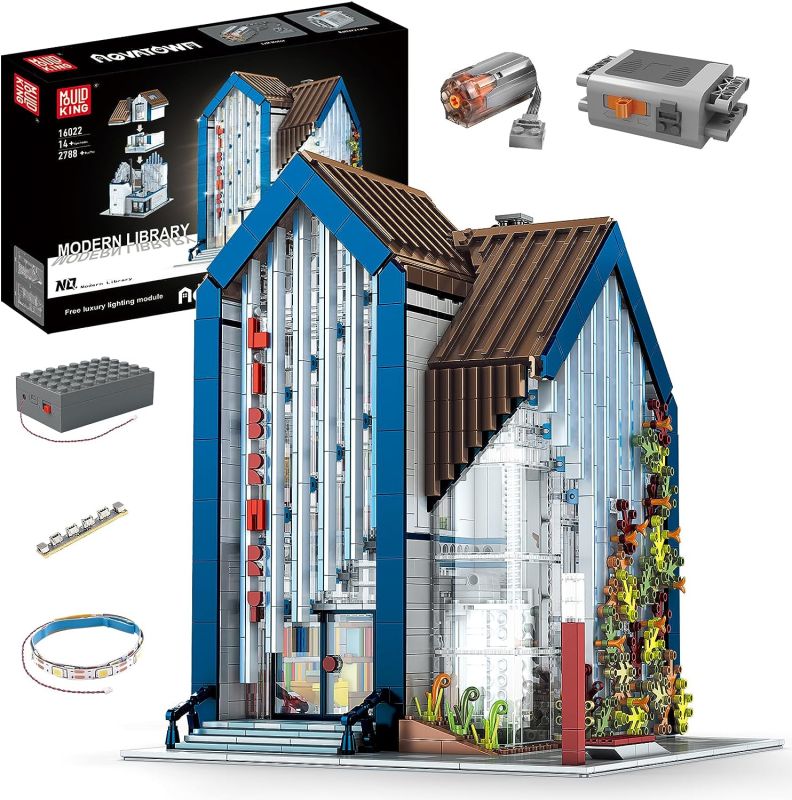 Mould King 16022 Modern Library Modular Building Set – 2,788 Pieces with LED Lights & Motorized Elevator