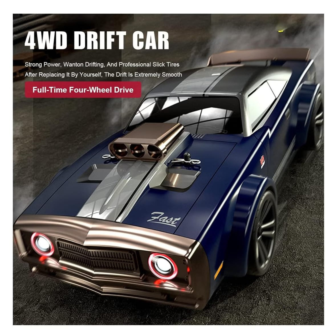 Mytoys 1:16 Scale High‑Speed RC Drift Car – 38 km/h 4WD Off‑Road Muscle Truck with LED Lights (Blue)