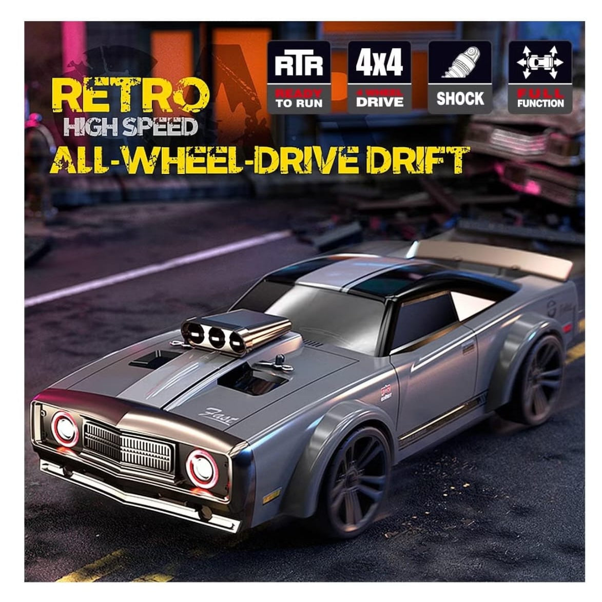 Mytoys 1/16 Scale 4WD RC Drift Car, 2.4GHz Remote Control Off‑Road Drift Truck with LED Lights for Kids & Adults