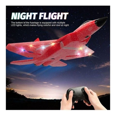 High‑Speed F22 Raptor RC Jet Plane with Gyro & LED Lights (RTF)-Red