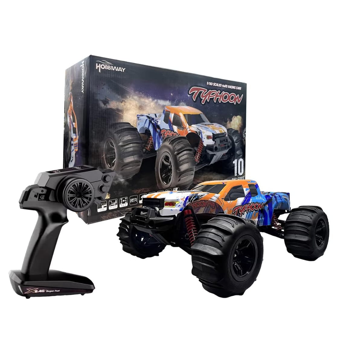 Hobbiway Typhoon 1:10 RC Car – Hobby Grade 4WD High‑Speed Off‑Road Truck (60+ km/h