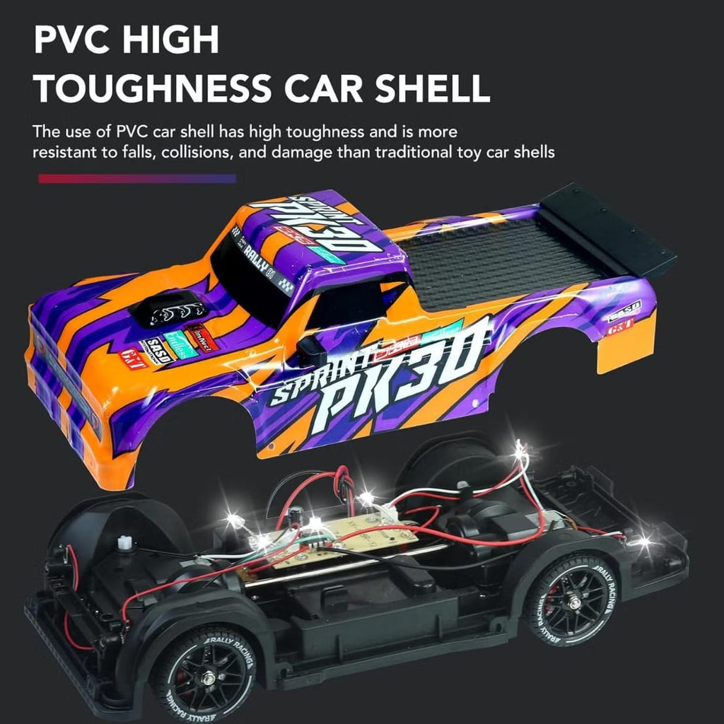 1:16 RC Drift Car - 18km/h, 2.4GHz Remote, 4WD Drifting Racing Truck, LED Lights, Dual Tires, Multicolours