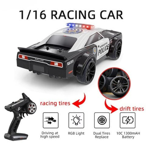 1:16 Scale 4WD High‑Speed RC Drift Police Car with LED Light Modes