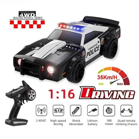 1:16 Scale 4WD High‑Speed RC Drift Police Car with LED Light Modes