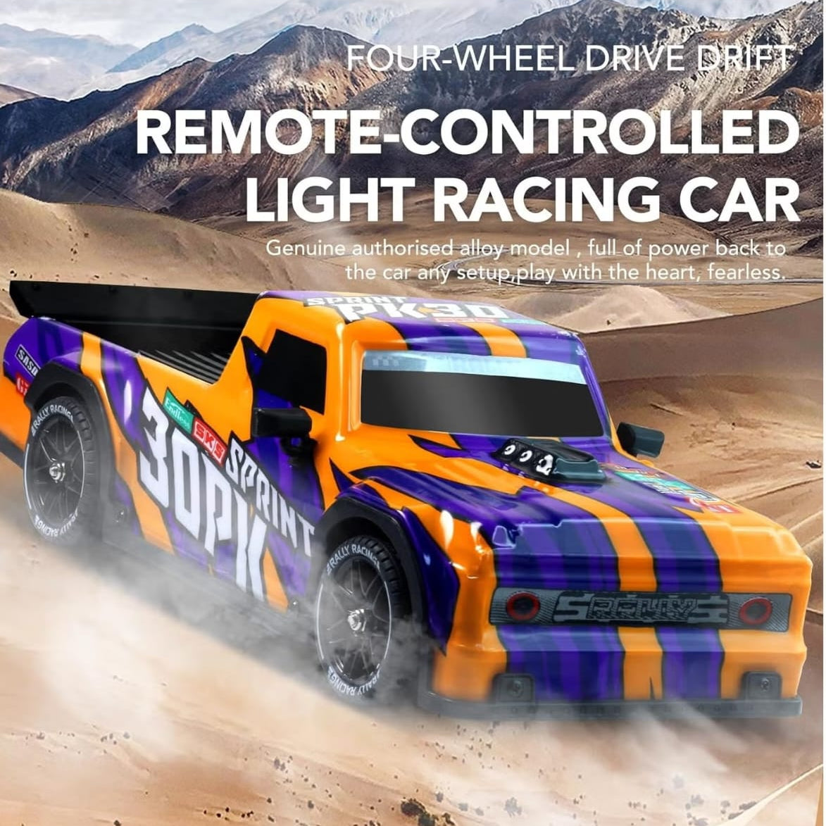 1:16 RC Drift Car - 18km/h, 2.4GHz Remote, 4WD Drifting Racing Truck, LED Lights, Dual Tires, Multicolours