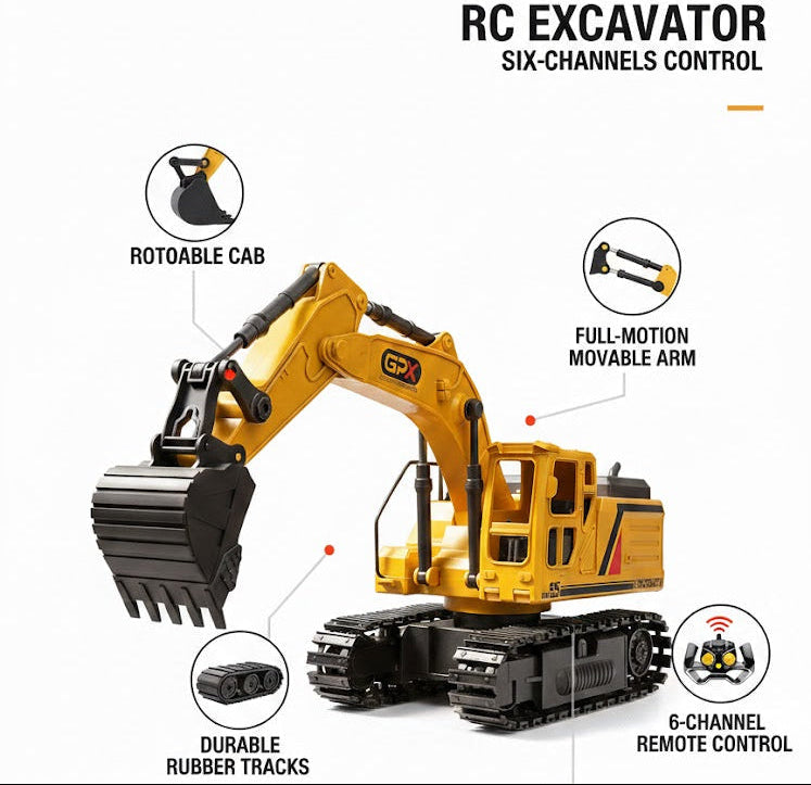 6‑Channel Remote Control Excavator – Realistic RC Construction Vehicle for Hobby Play