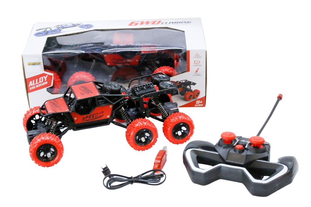 MYTOYS 6WD Alloy Climbing RC Car for Kids – 6 Wheel Drive All Terrain Remote Control Rock Crawler with Suspension, Rechargeable Battery, Red (28cm)