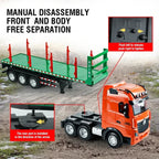 HuiNa 1313 1/18 Scale Remote Control Timber Transport Truck – 2.4G 9CH Heavy-Duty RC Construction Toy with LED & Sound (Orange)