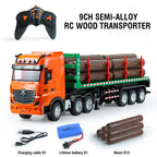 HuiNa 1313 1/18 Scale Remote Control Timber Transport Truck – 2.4G 9CH Heavy-Duty RC Construction Toy with LED & Sound (Orange)