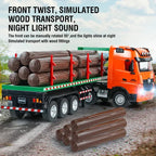 HuiNa 1313 1/18 Scale Remote Control Timber Transport Truck – 2.4G 9CH Heavy-Duty RC Construction Toy with LED & Sound (Orange)