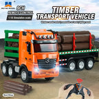 HuiNa 1313 1/18 Scale Remote Control Timber Transport Truck – 2.4G 9CH Heavy-Duty RC Construction Toy with LED & Sound (Orange)