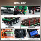 HuiNa 1313 1/18 Scale Remote Control Timber Transport Truck – 2.4G 9CH Heavy-Duty RC Construction Toy with LED & Sound (Orange)