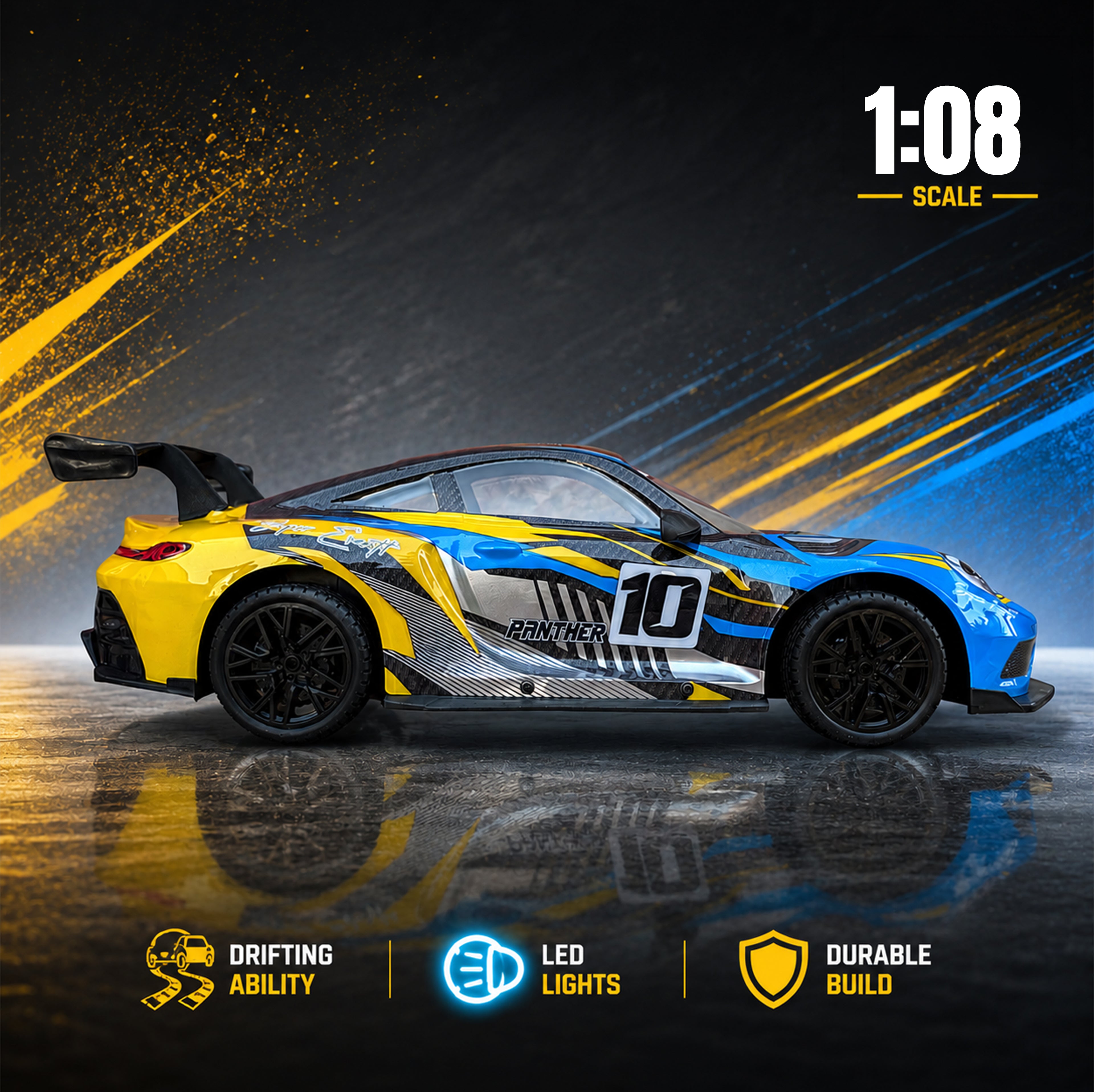MYTOYS 1/18 SONICAR Nexus Racing Super RC Car with LED Lights, Exhaust Spray & Music