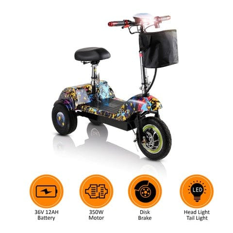 Mytoys MT540 3‑Wheel Electric Scooter 350W, 35km/h, Foldable with Seat & Basket