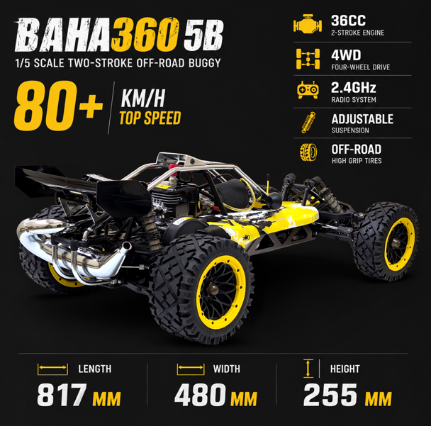 MYTOYS Rovan Baja 360 1/5 Gas RC Car | 36cc 80KM/H Petrol Buggy