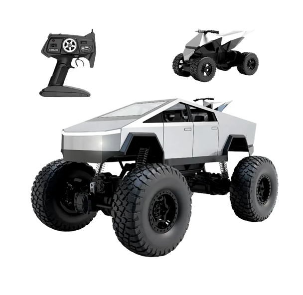MYTOYS 1:8 Scale Tesla Cybertruck Monster RC Car – 4WD All-Terrain Off-Road Remote Control Truck with Metal Shell & LED Headlights (Silver)