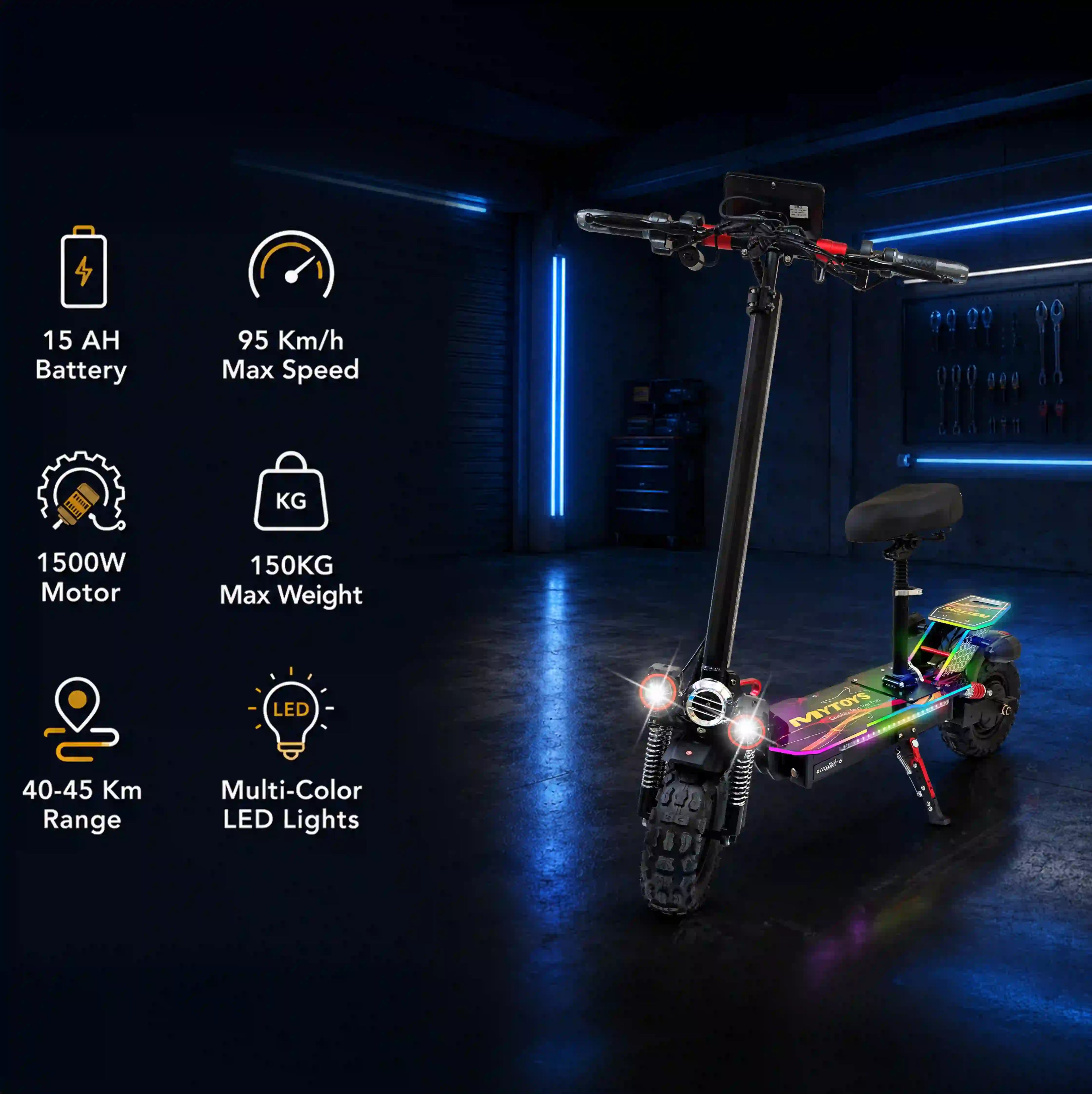 MT600 Electric Kick Scooter – 65 km/h, 1500W, 48V, 45km Range – Foldable & Dual Suspension