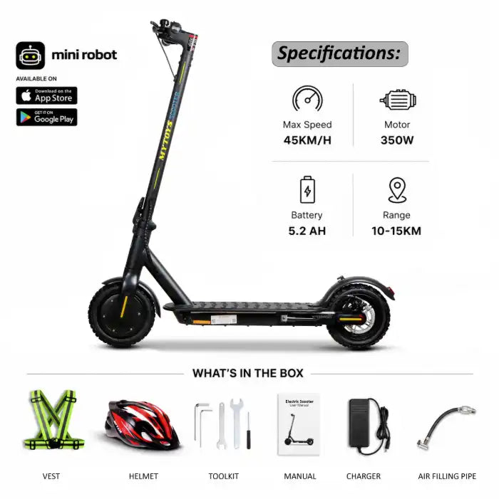 MT750 Foldable Electric Kick Scooter - 45 km/h High Speed, 350W Motor, 10-15 km Range - Lightweight & Portable