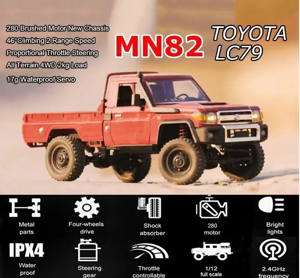MN-82 1:12 RC Crawler  – 2.4GHz, 52° angles, 4WD Pickup Truck Remote Control Off-Road Car with Headlights