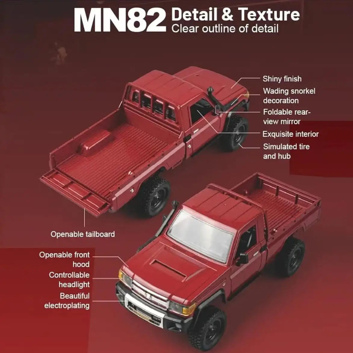MN-82 1:12 RC Crawler  – 2.4GHz, 52° angles, 4WD Pickup Truck Remote Control Off-Road Car with Headlights