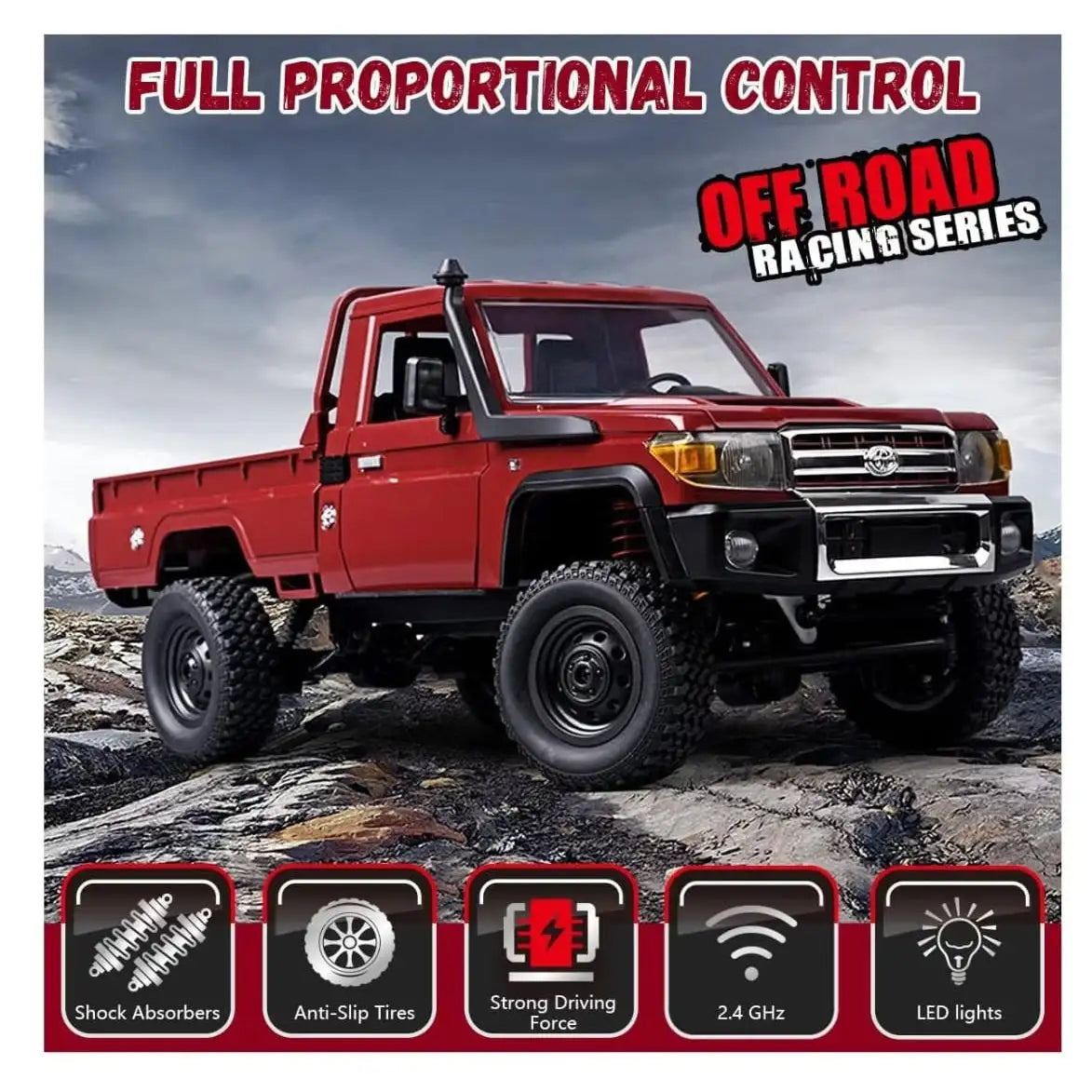 MN-82 1:12 RC Crawler  – 2.4GHz, 52° angles, 4WD Pickup Truck Remote Control Off-Road Car with Headlights