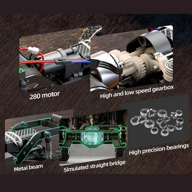 MY TOYS 1/16 Scale RC Crawler – 4WD Off-Road Remote Control Truck with LED Roof Lights, All-Terrain 4x4 Crawler for Adults & Kids, Water-Resistant High-Torque Speed Model with 7.4V Rechargeable Battery