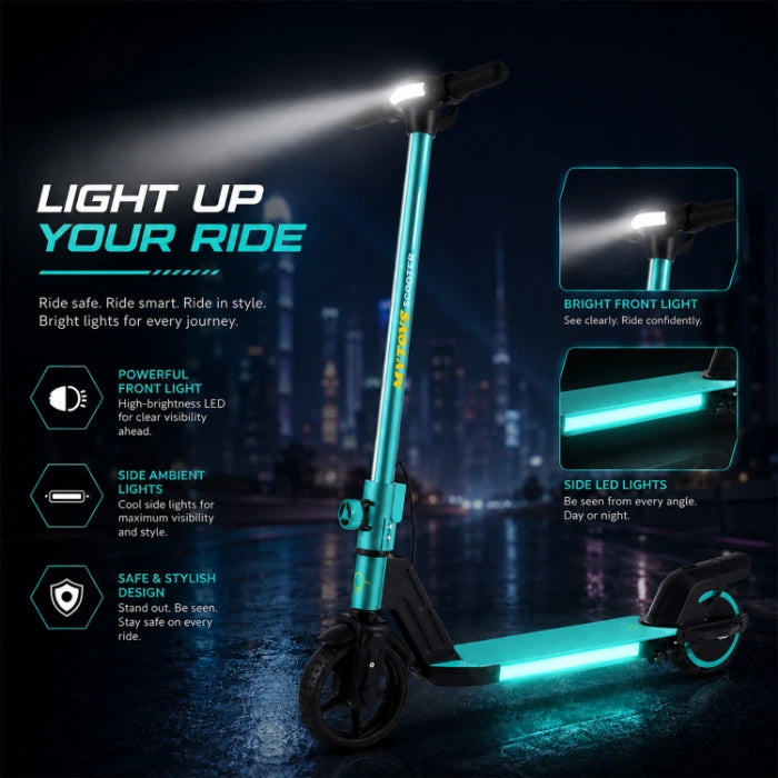 2-Wheel Kids Electric Scooter – 130W, 16 km/h, 21.6V, 8 km Range, LED Lights & Foldable