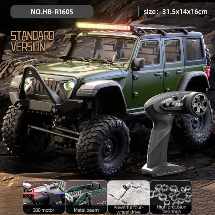 1:16 RC Rock Crawler - 10 km/h, 9KG Servo, 65m Range, LED Lights & RTR 4WD Off-Road Remote Control Car for Adults & Kids